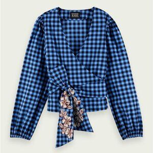 Scotch&Soda embroidered check print wrap top